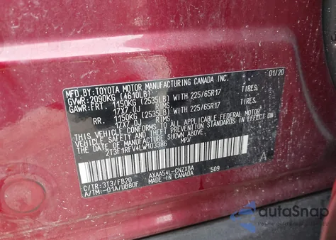 2020 Toyota Rav4 Le z USA, uszkodzony, nr VIN 2T3F1RFV4LW103386